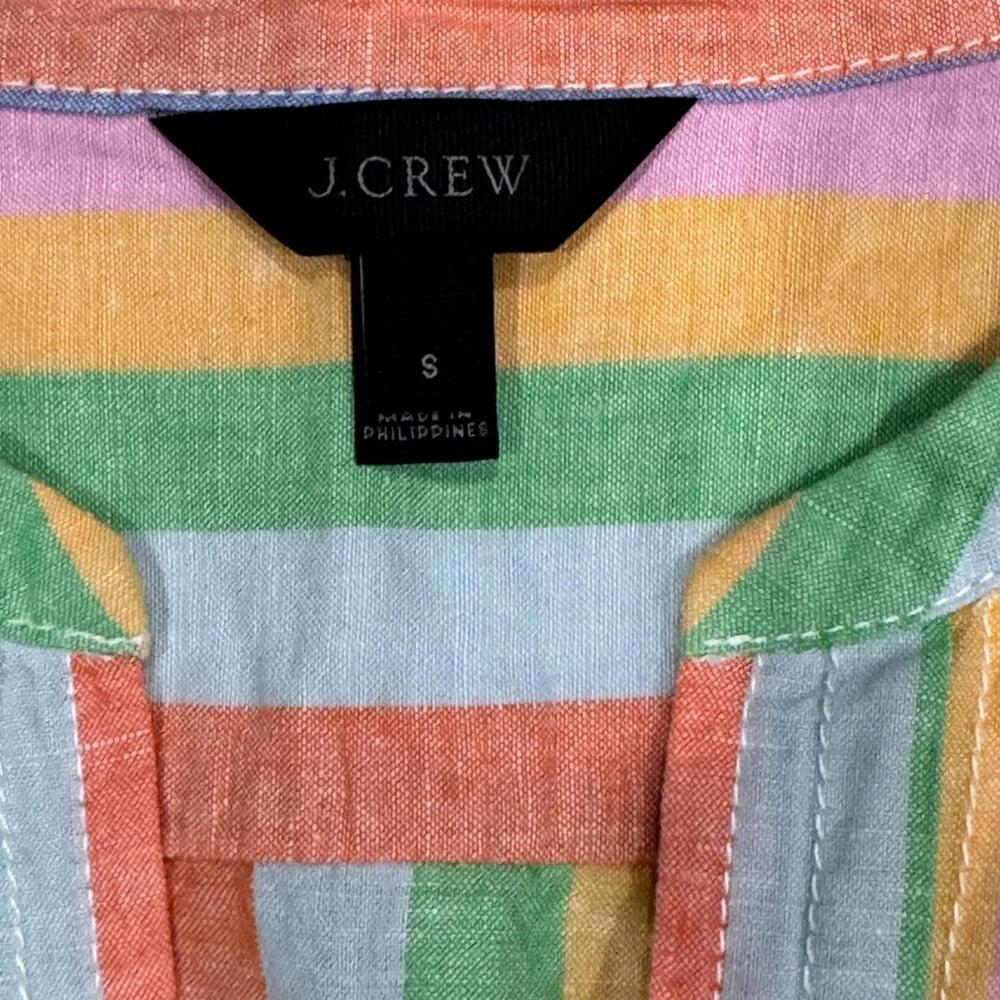 J. Crew Pastel Rainbow Striped Linen Blend Knee Length Shift Dress- Size Small - Picture 7 of 8